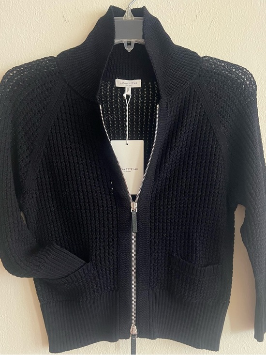 Lafayette 148 New York Sweaters - NWT $798 Lafayette 148 New York Black Zip Knit Cardigan 100% cotton Size XXS